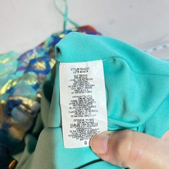 Y2K Cache Gold Metallic Strapless Mini Dress Blue Silk Sz 0 XS Coquette Shimmer‎ - Picture 9 of 9